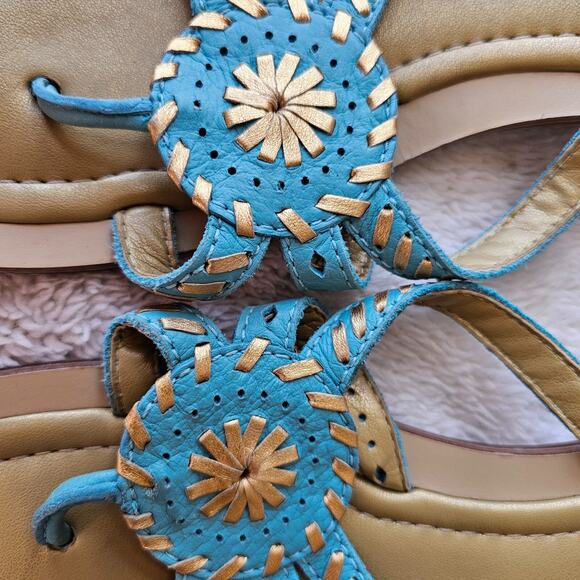 Unisa Newport Thong Sandals Flip Flops Turquoise Woven Leather Medallion 9.5 - Picture 2 of 4